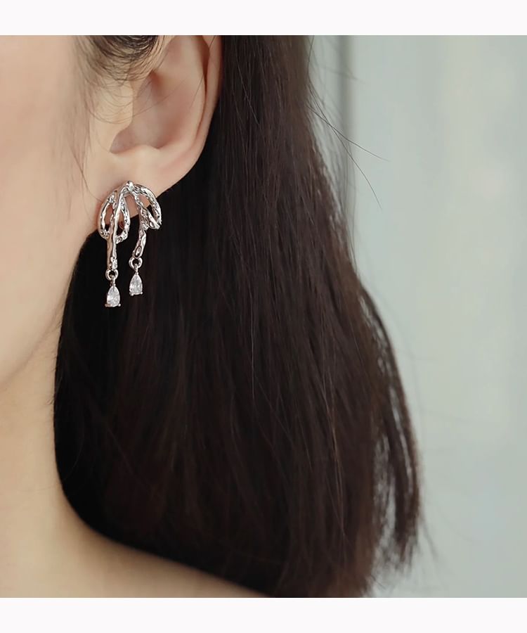 Bow Drop Earring Clip Rhinestone On /