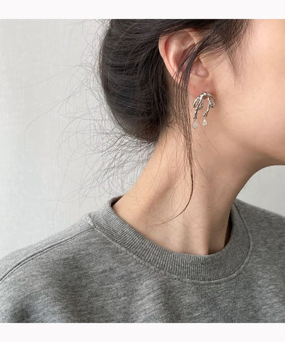 Bow Drop Earring Clip Rhinestone On /