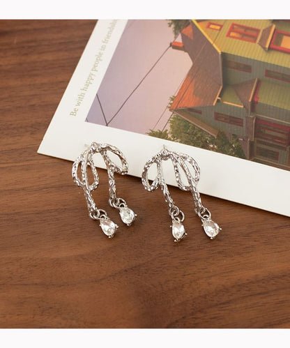 Bow Drop Earring Clip Rhinestone On /