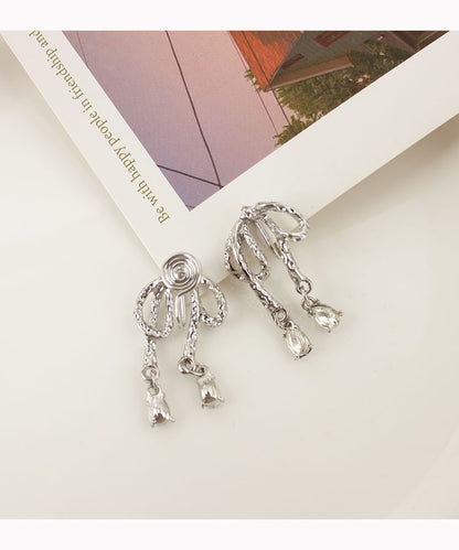 Bow Drop Earring Clip Rhinestone On /