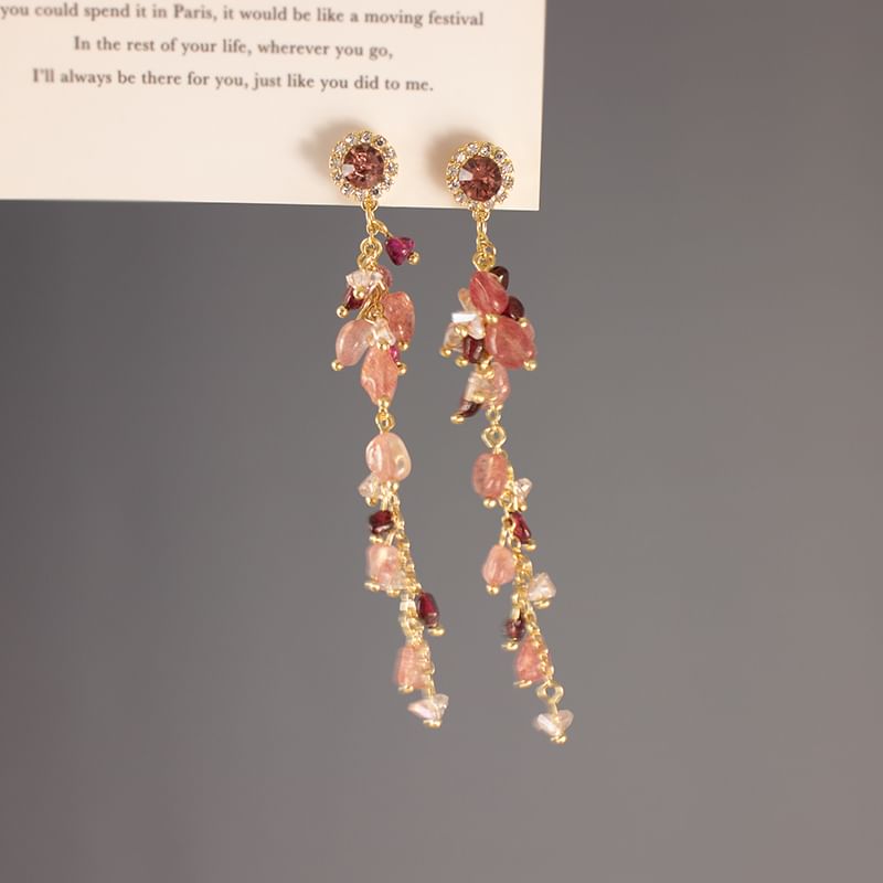 Drop Clip Rhinestone On Beaded Earring /