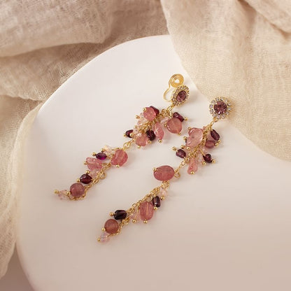 Drop Clip Rhinestone On Beaded Earring /