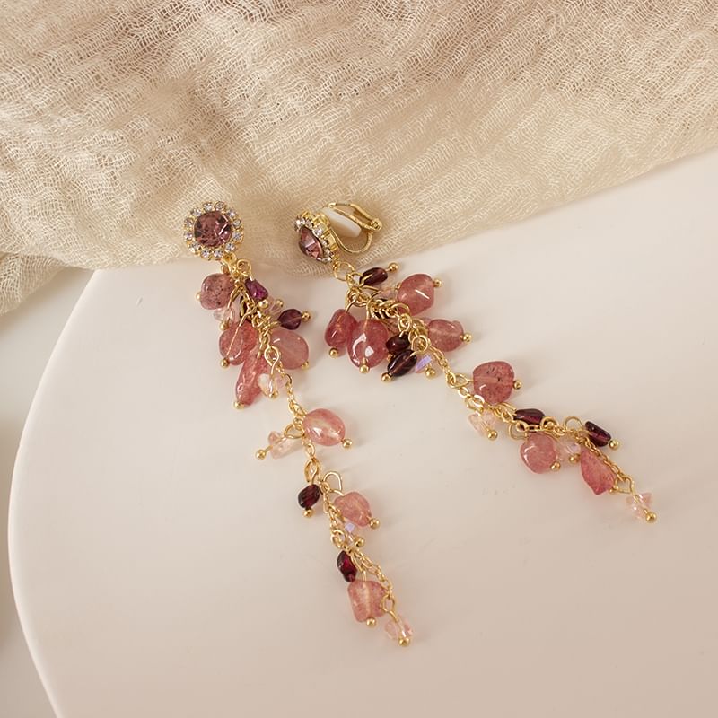 Drop Clip Rhinestone On Beaded Earring /