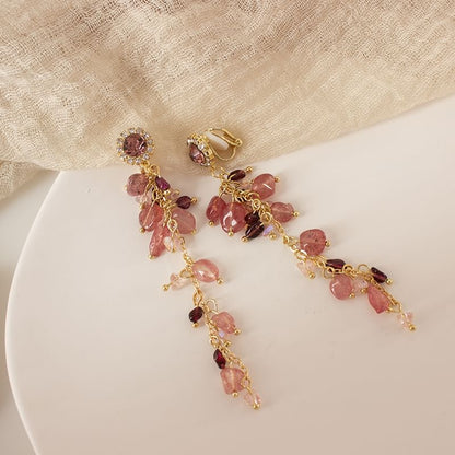 Drop Clip Rhinestone On Beaded Earring /