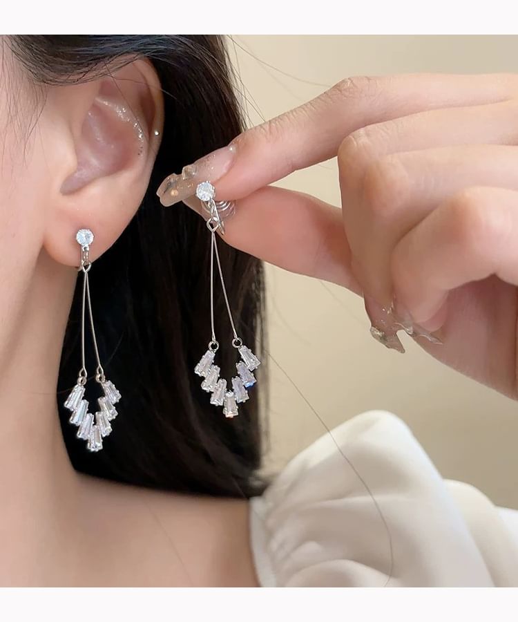 Earring Rhinestone Geometric Drop On / Clip