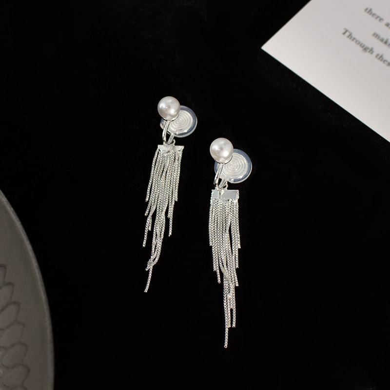 Earring Pearl Drop Clip / Faux On Fringe