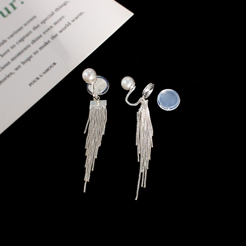 Earring Pearl Drop Clip / Faux On Fringe
