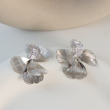 / Drop Rhinestone Earring Clip Petal On