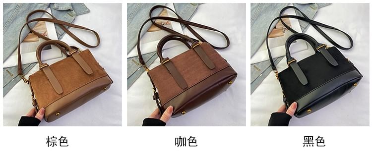 Crossbody Plain Handle Faux Suede Bag Top