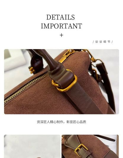 Crossbody Plain Handle Faux Suede Bag Top