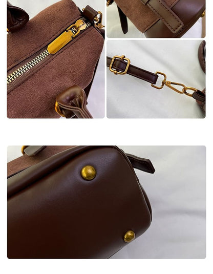 Crossbody Plain Handle Faux Suede Bag Top