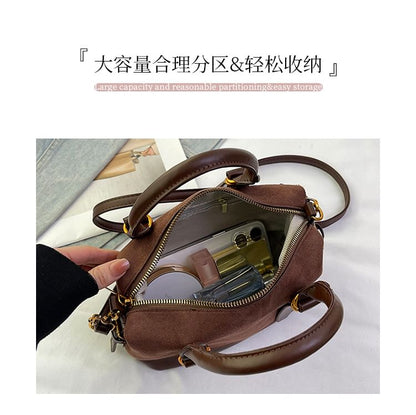 Crossbody Plain Handle Faux Suede Bag Top