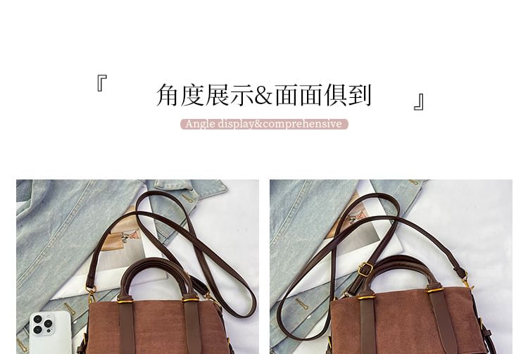 Crossbody Plain Handle Faux Suede Bag Top