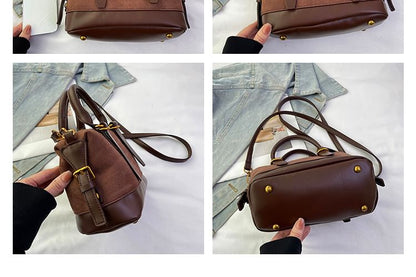 Crossbody Plain Handle Faux Suede Bag Top