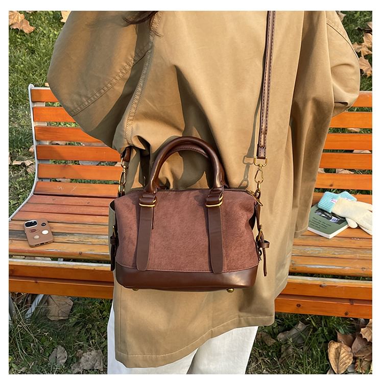 Crossbody Plain Handle Faux Suede Bag Top