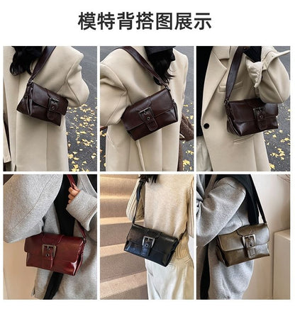 Faux Crossbody Flap Buckled Leather Plain Bag