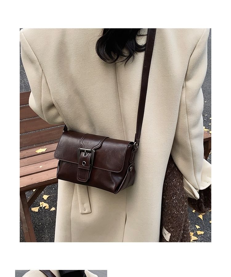 Faux Crossbody Flap Buckled Leather Plain Bag