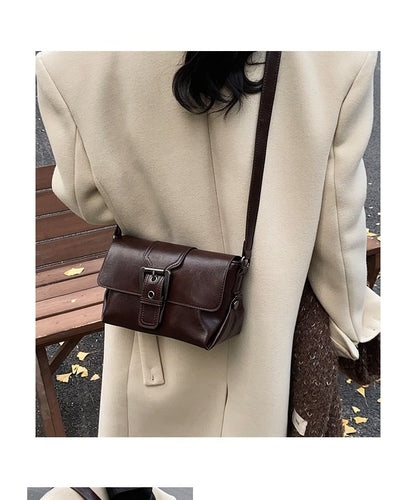 Faux Crossbody Flap Buckled Leather Plain Bag