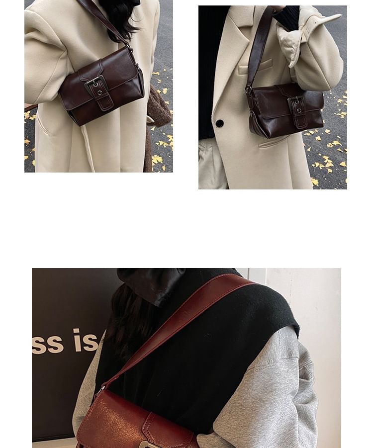 Faux Crossbody Flap Buckled Leather Plain Bag