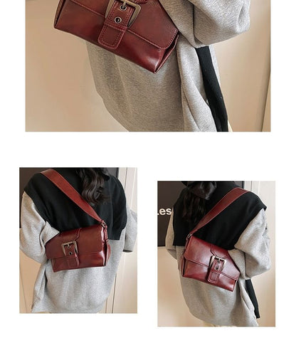 Faux Crossbody Flap Buckled Leather Plain Bag