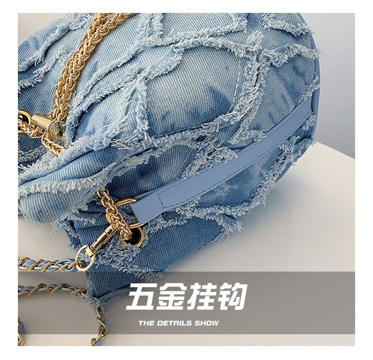 Strap Bucket Bag Frayed Drawstring Chain