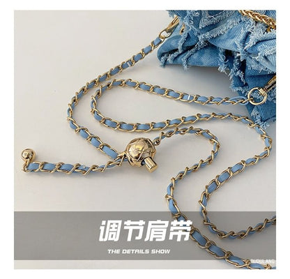Strap Bucket Bag Frayed Drawstring Chain