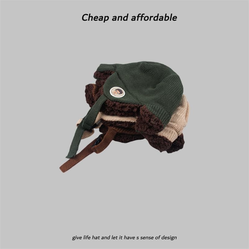 Knit Trapper Embroidered Cartoon Hat