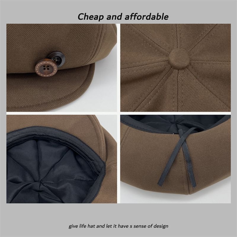 Plain Newsboy Cap Buttoned