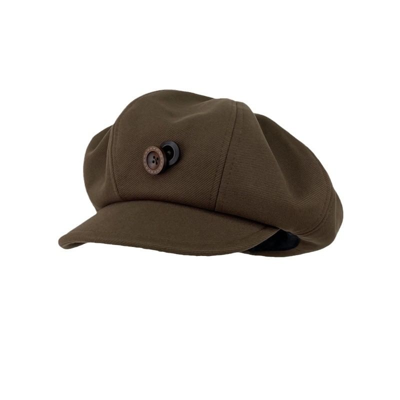 Plain Newsboy Cap Buttoned