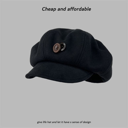 Plain Newsboy Cap Buttoned