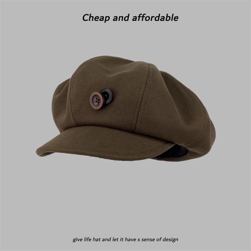 Plain Newsboy Cap Buttoned
