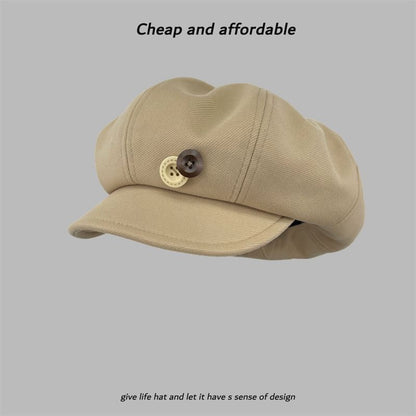 Plain Newsboy Cap Buttoned