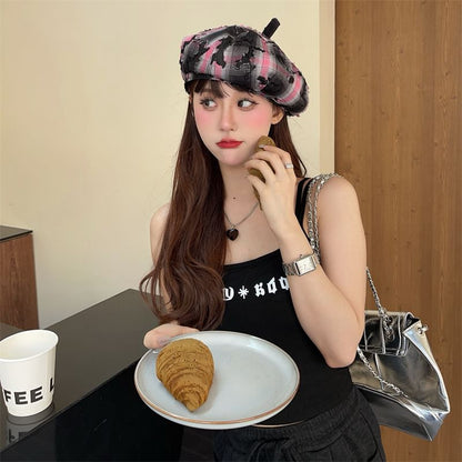 Plaid Distressed Beret