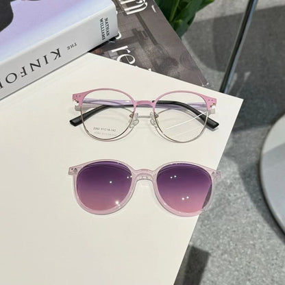On With Round Glasses Sunglasses Metal Clip