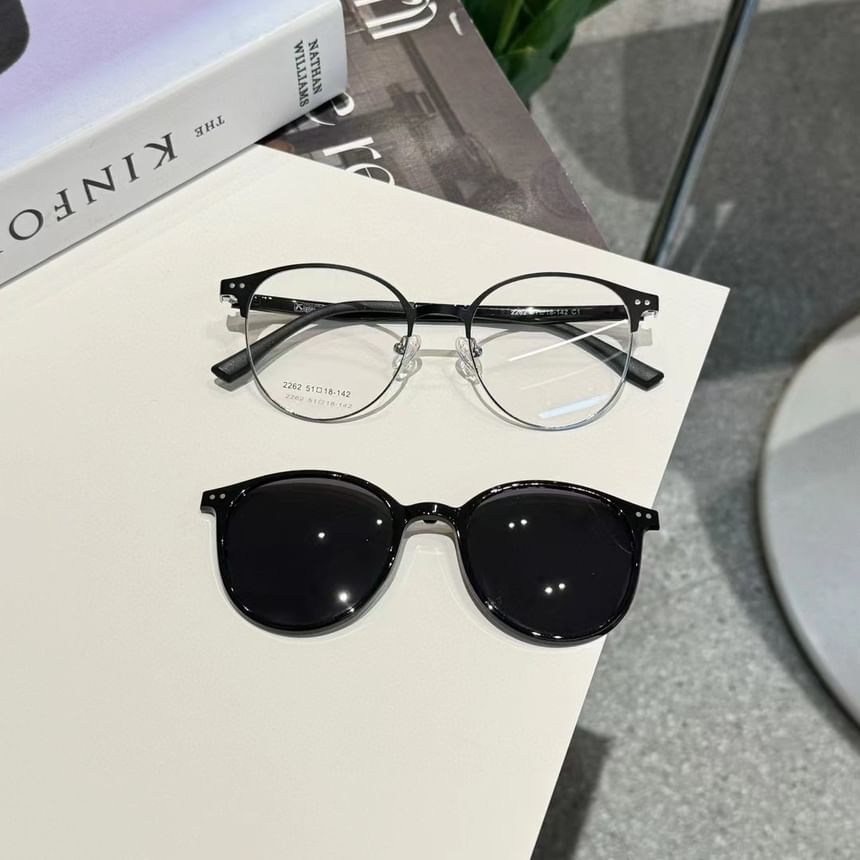 On With Round Glasses Sunglasses Metal Clip