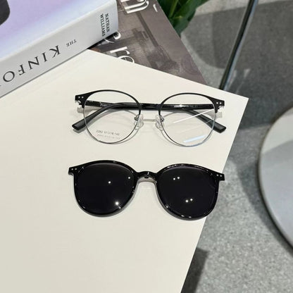 On With Round Glasses Sunglasses Metal Clip