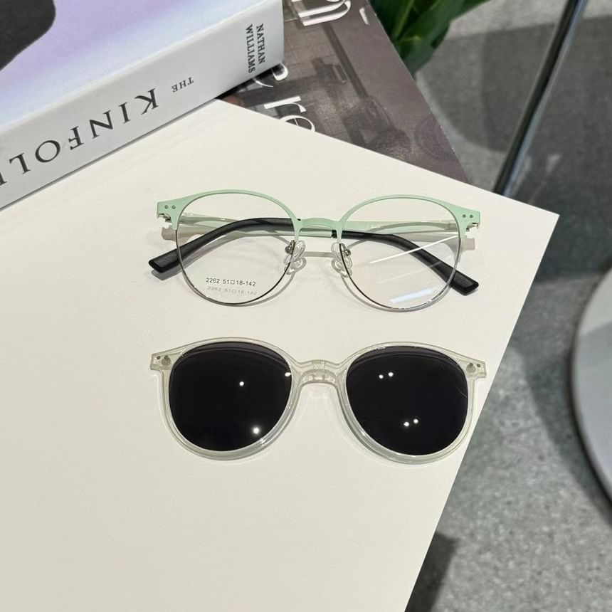 On With Round Glasses Sunglasses Metal Clip