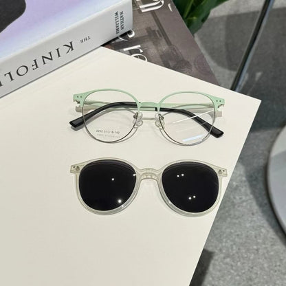 On With Round Glasses Sunglasses Metal Clip