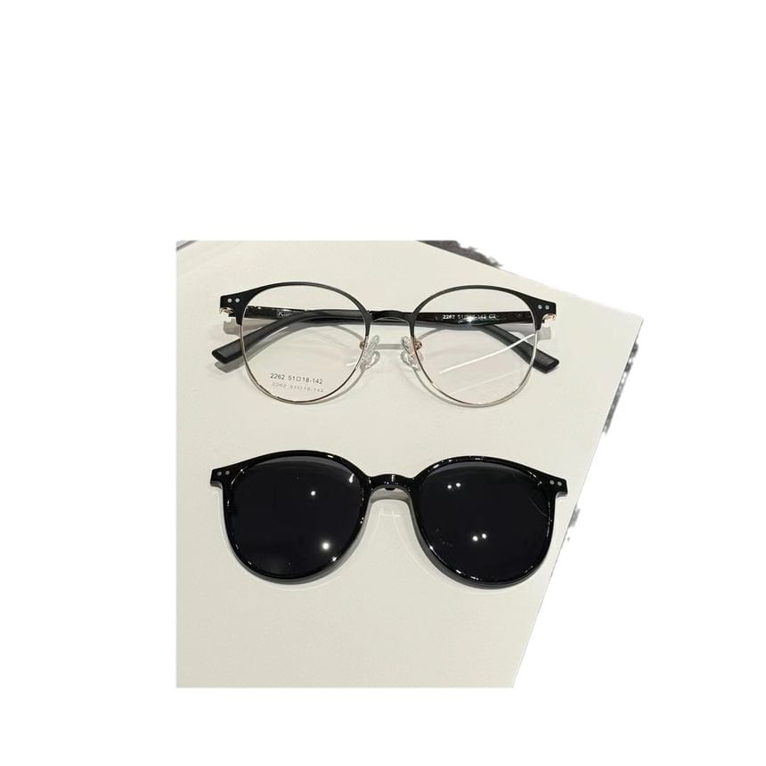 On With Round Glasses Sunglasses Metal Clip