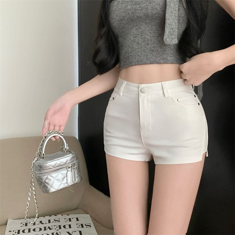 Shorts Plain Waist Hem High Zip