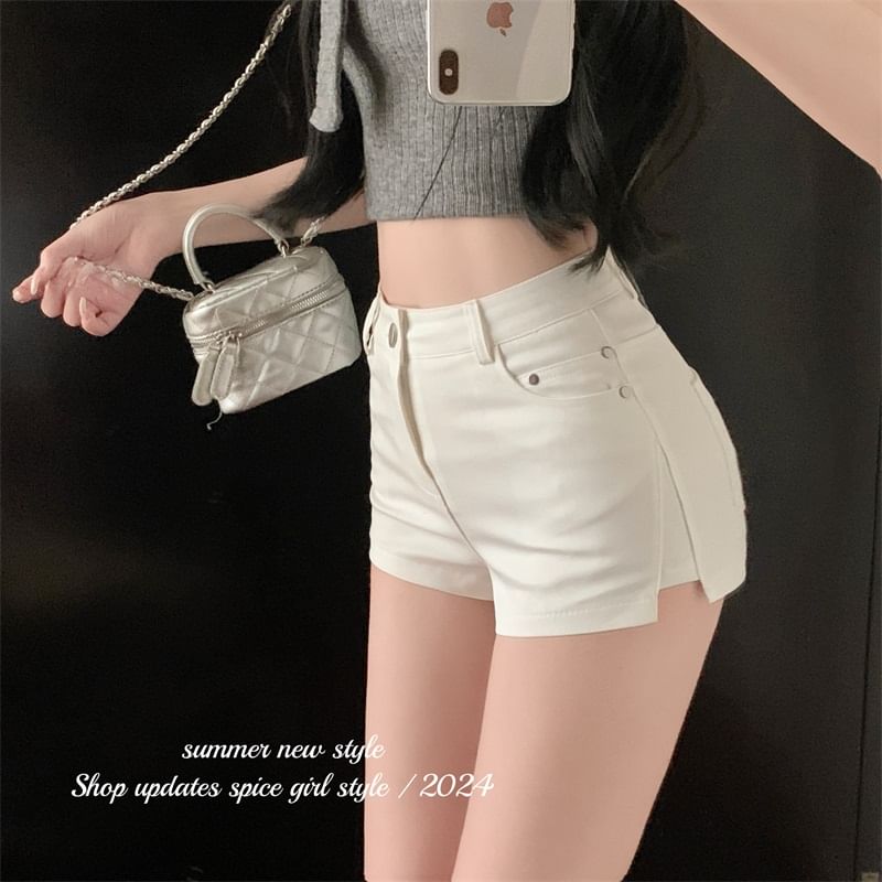 Shorts Plain Waist Hem High Zip