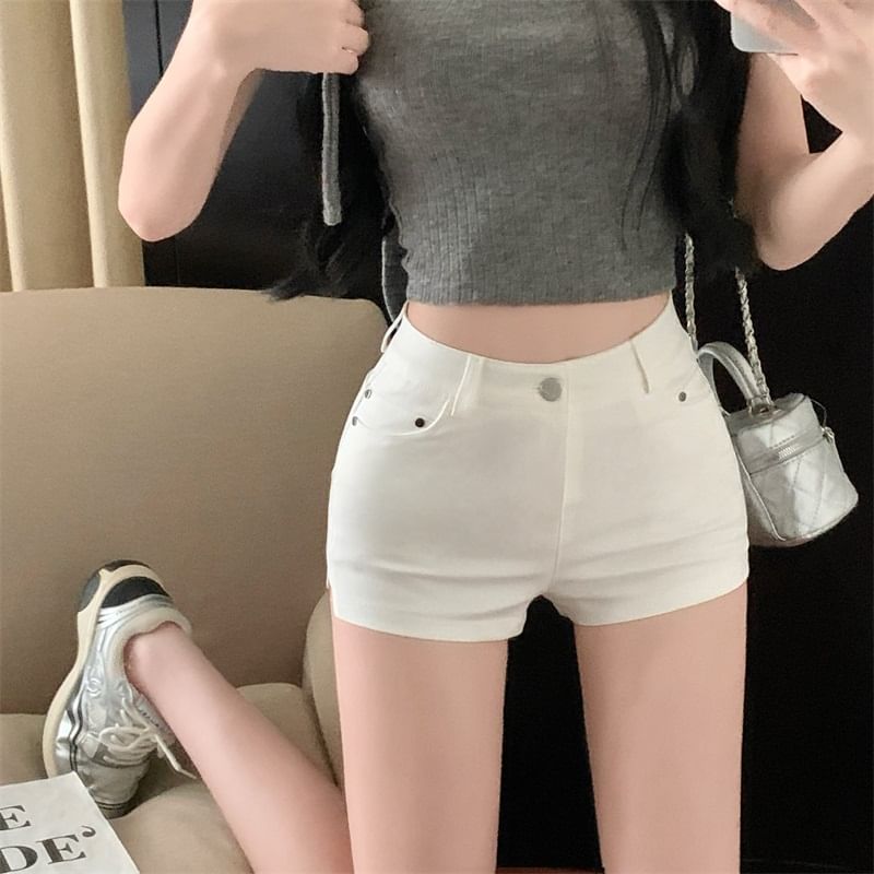 Shorts Plain Waist Hem High Zip