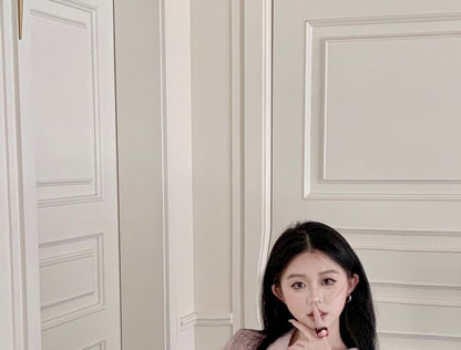 Shirt Waist A-Line High Plain Skort Long Sleeve / Pleated V-Neck Mini Belt Set Striped Collared