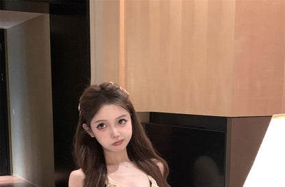 Mini Rise Scoop Dotted Asymmetrical Mid / Halter Top Skirt A-Line Lace Trim Neck Plain