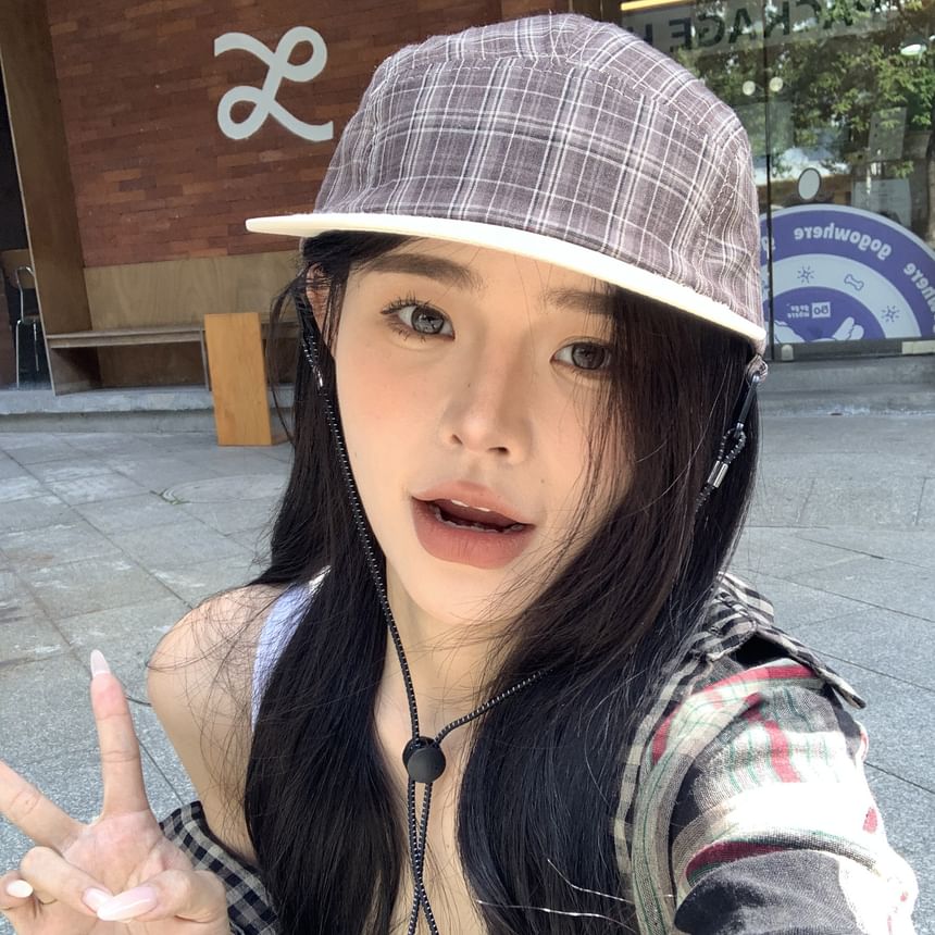 Baseball Drawstring Plaid Cap