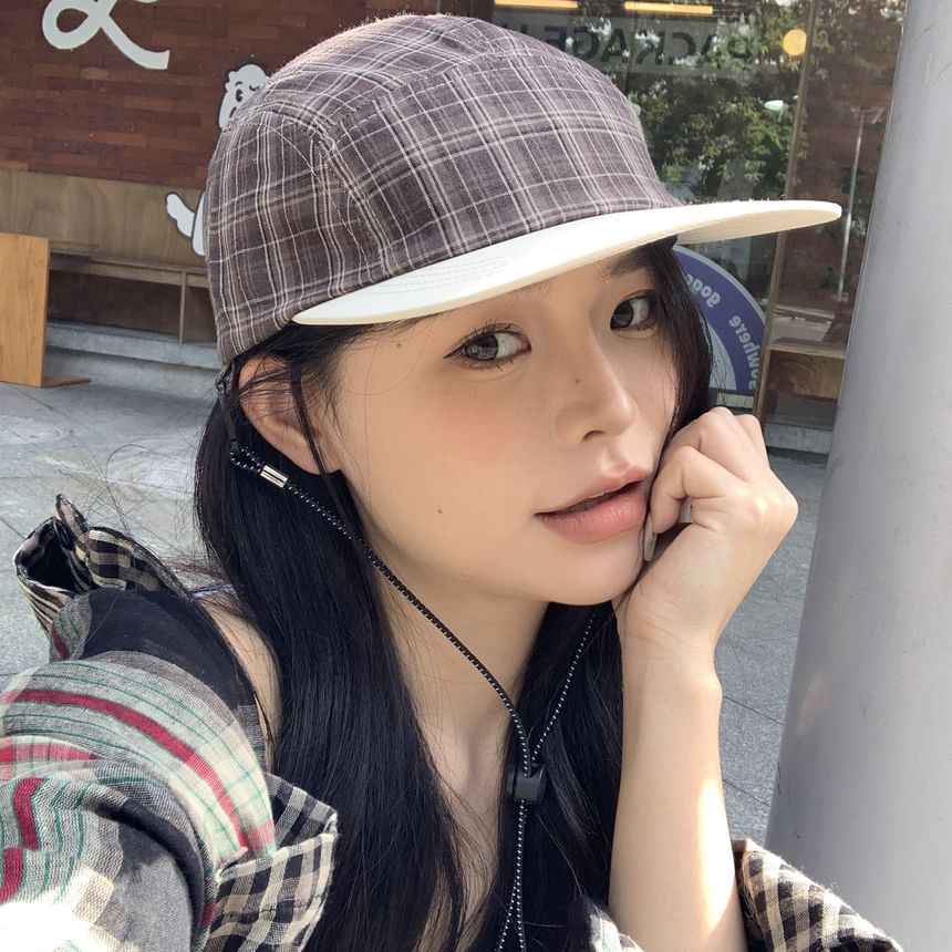 Baseball Drawstring Plaid Cap