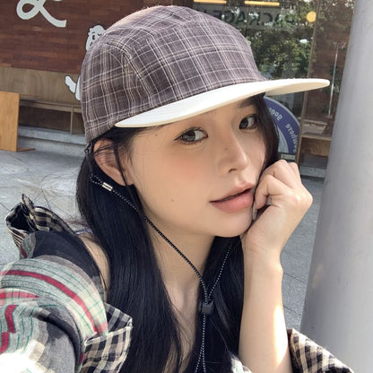 Baseball Drawstring Plaid Cap