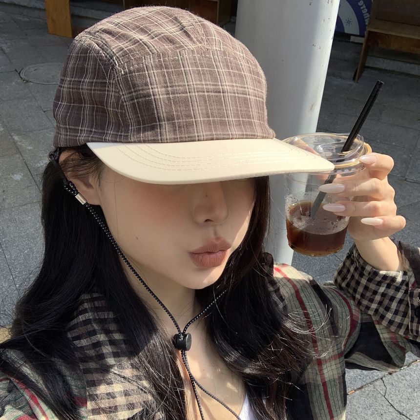 Baseball Drawstring Plaid Cap