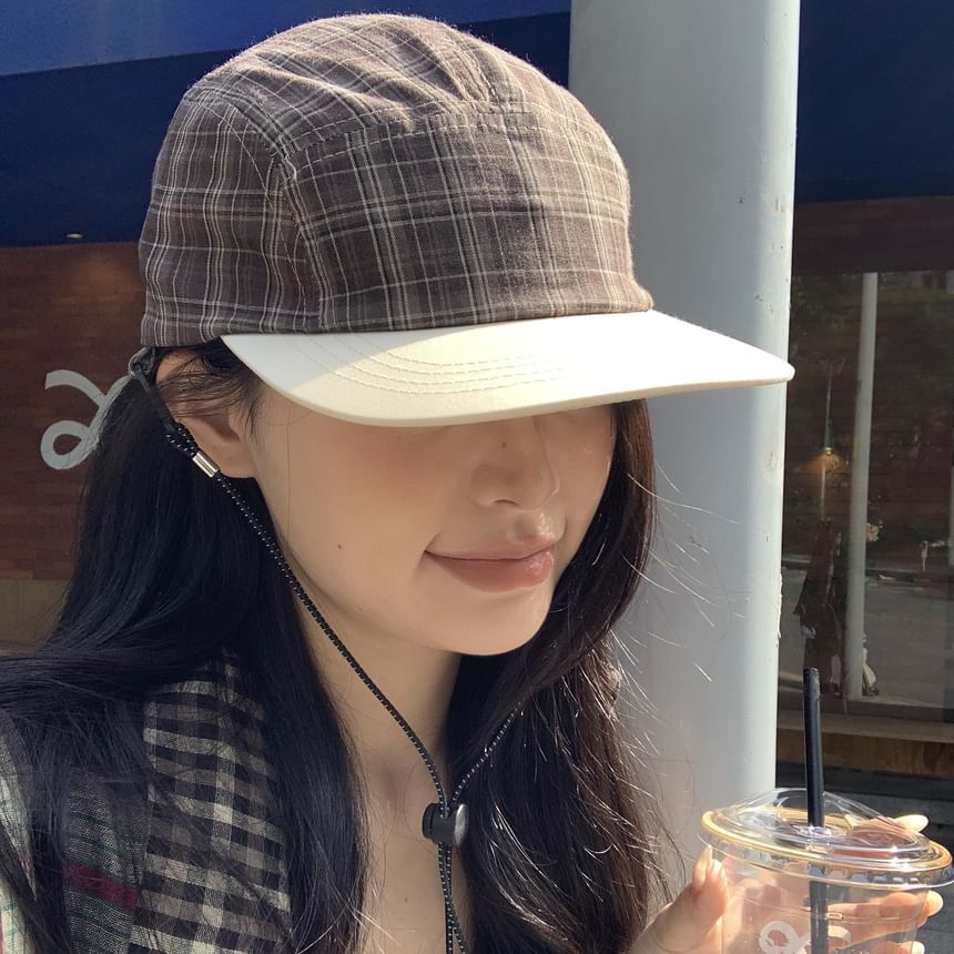 Baseball Drawstring Plaid Cap