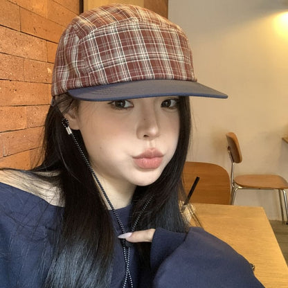 Baseball Drawstring Plaid Cap